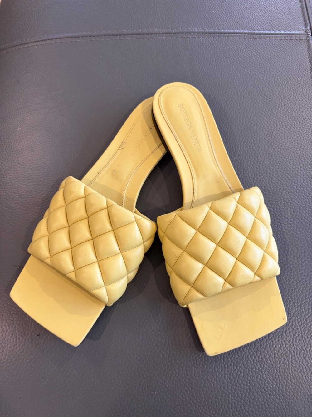 Bottega Veneta Quilted Leather Slide Mules in Yellow